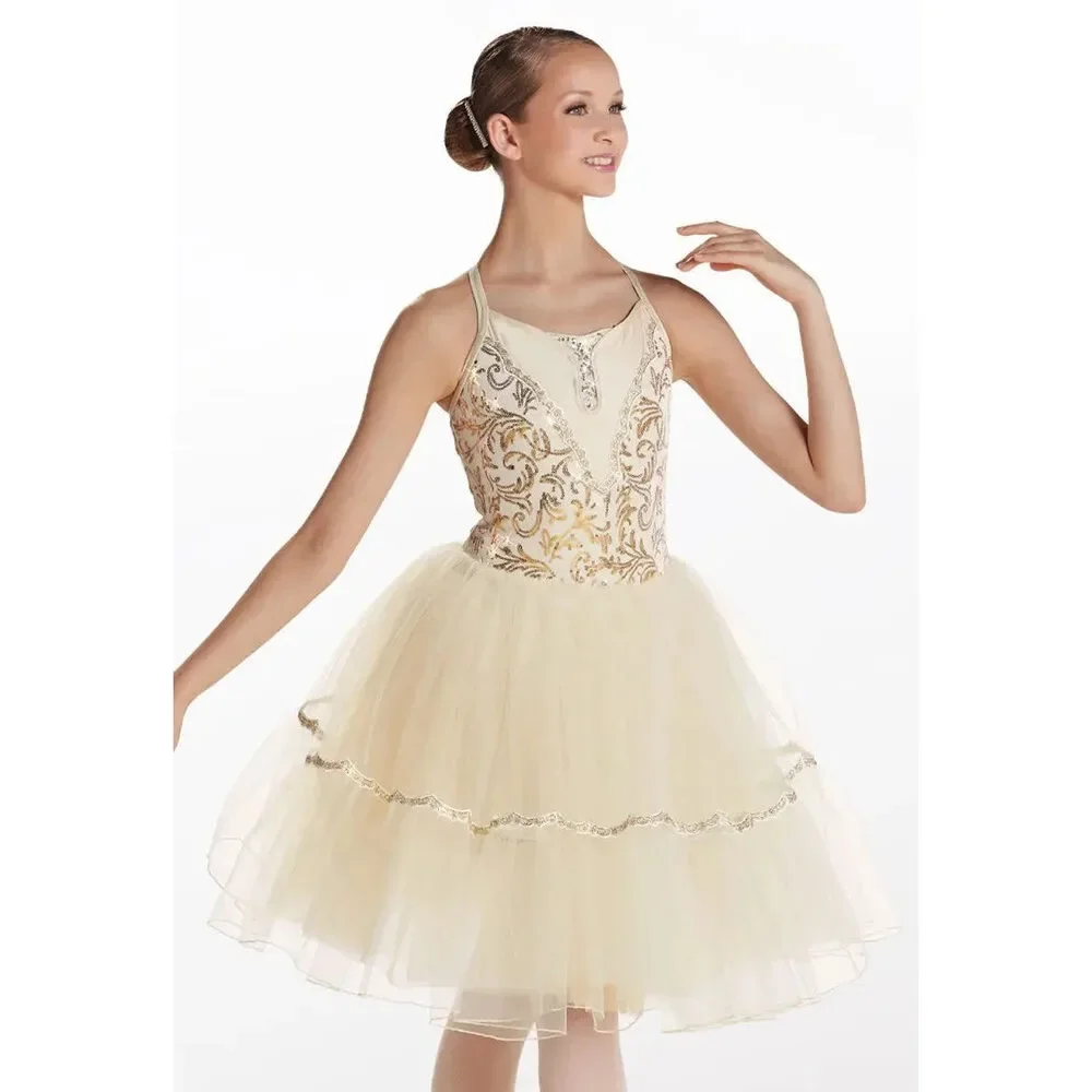 Pre-Owned Dance Costume Large Child Ivory Weissman 17794 Ballet Pointe YAGP Seq